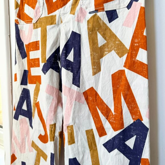 Anthropologie The Colette Linen Cropped Wide Leg Pants Je Taime Letters Print 26 - Picture 7 of 10
